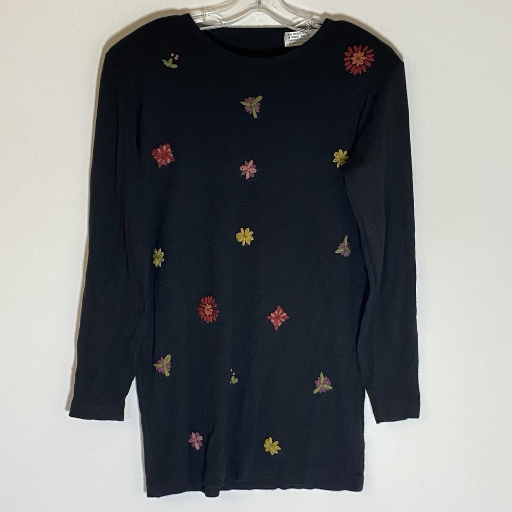 Karin Stevens Sweater Womens Large Multicolor Embroidered Floral Artsy Vintage L